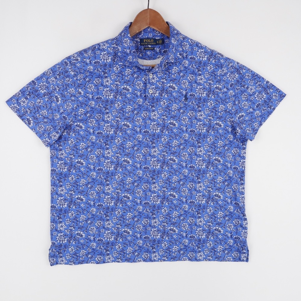 Polo Ralph Lauren Polo Shirt Mens XL Blue Floral Custom Slim Fit Short Sleeve